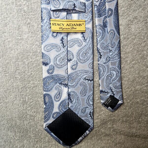 Stacy Adams Signature Gold Men's Tie Blue Silver Paisley 100% Silk Hand Made